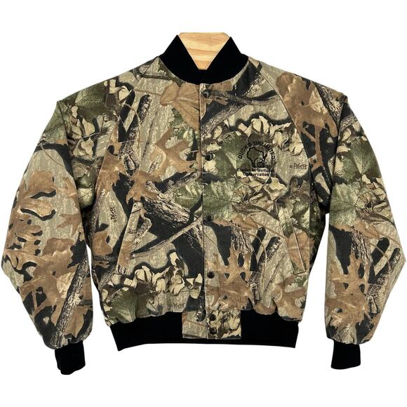 Vintage 80s 90s men's camo camouflage Westark hunting snap button bomber jacket - Picture 1 of 7